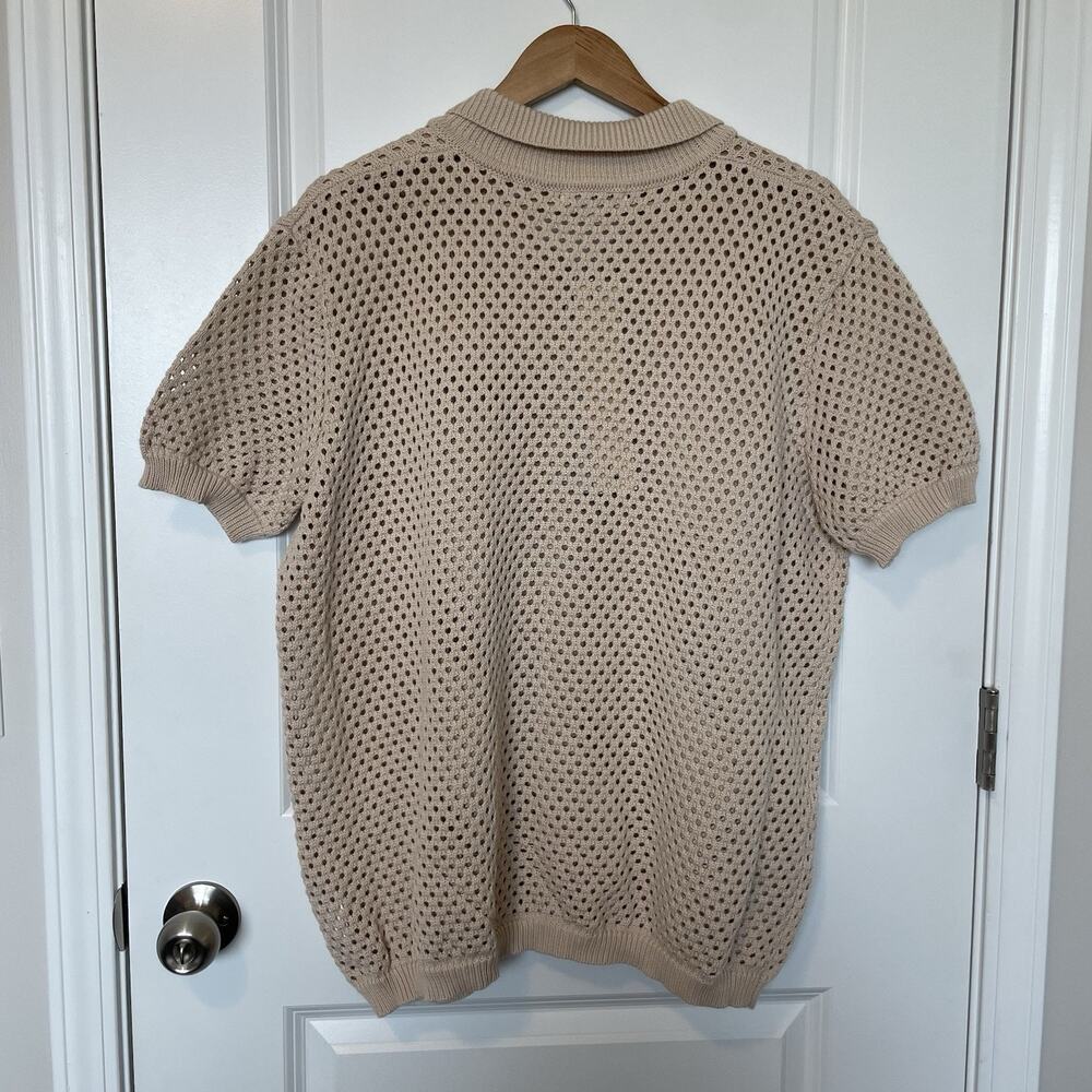 Sandstone Mens L Beige Knit Button Down Knit Polo Retro 70s Resort Quiet Luxury - Picture 3 of 10